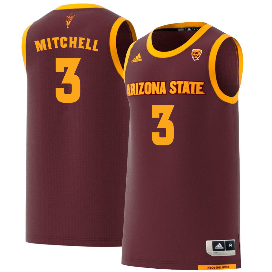 Men #3 Mickey Mitchell Arizona State Sun Devils College Basketball Jerseys Sale-Maroon